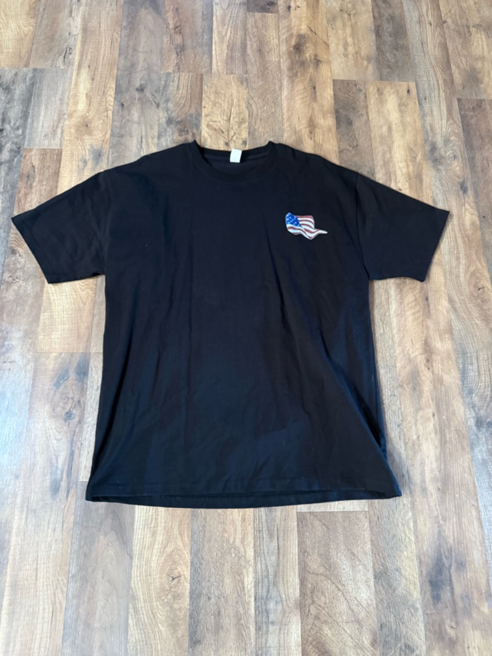 Men's Black Short-Sleeve Tee with Small American Flag Patch